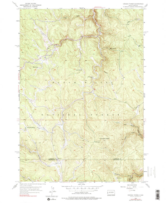 Classic USGS Crooks Tower South Dakota 7.5'x7.5' Topo Map Image