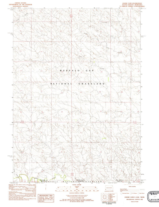 Classic USGS Crowe Dam South Dakota 7.5'x7.5' Topo Map Image