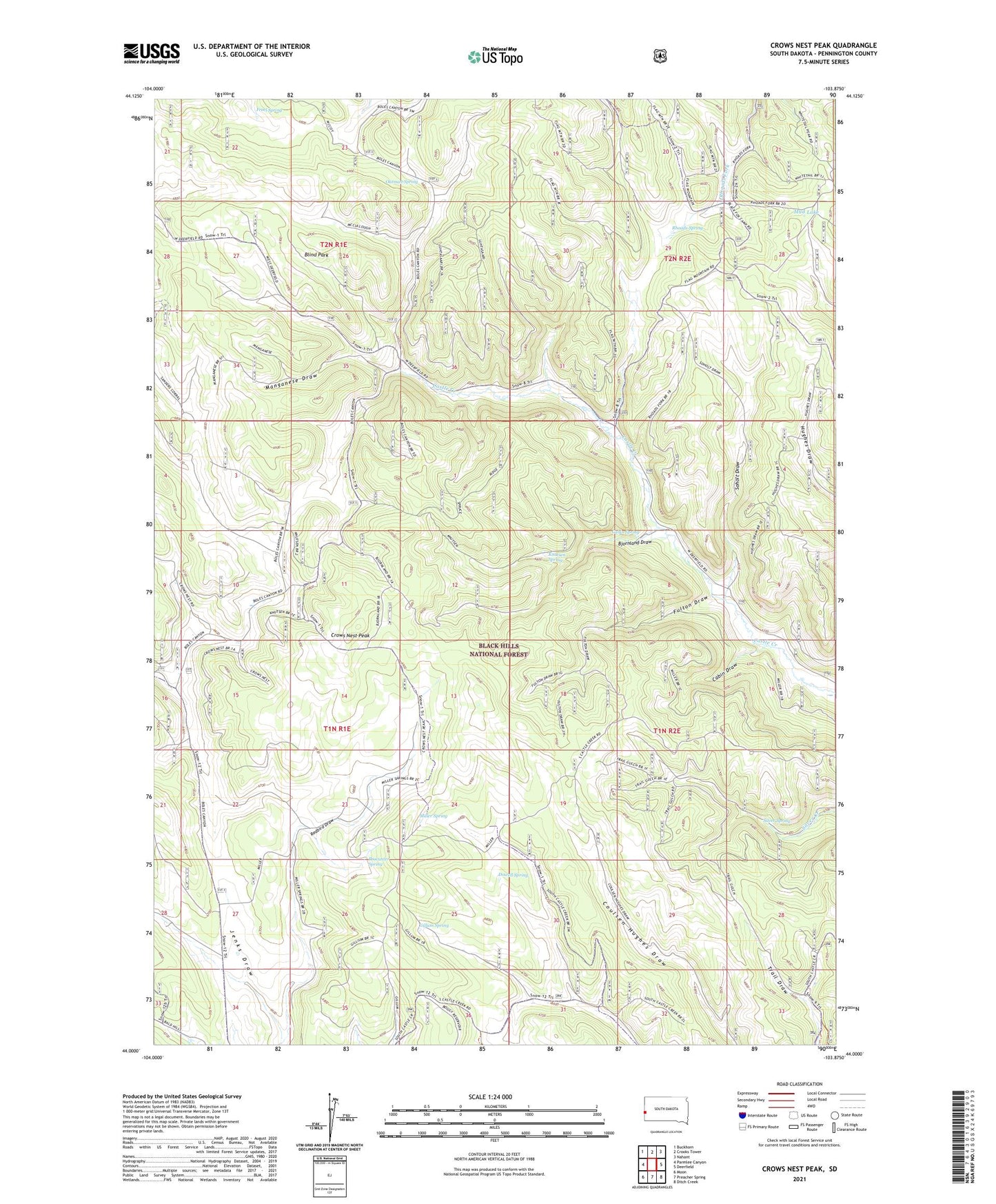 Crows Nest Peak South Dakota US Topo Map Image