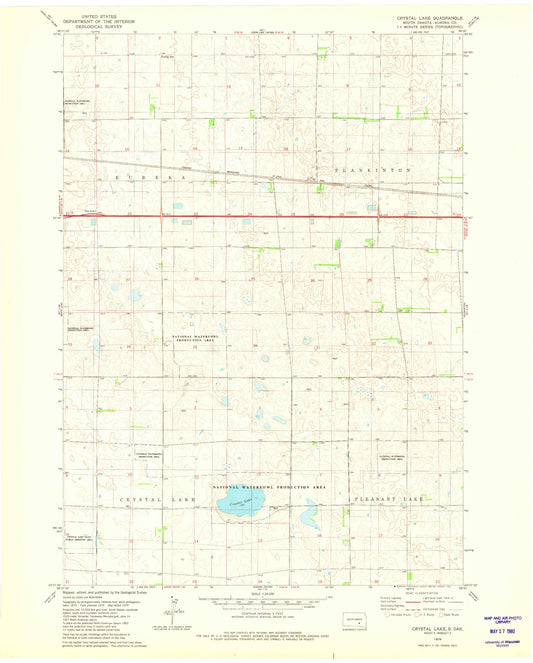Classic USGS Crystal Lake South Dakota 7.5'x7.5' Topo Map Image