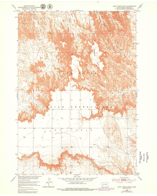 Classic USGS Cuny Table East South Dakota 7.5'x7.5' Topo Map Image