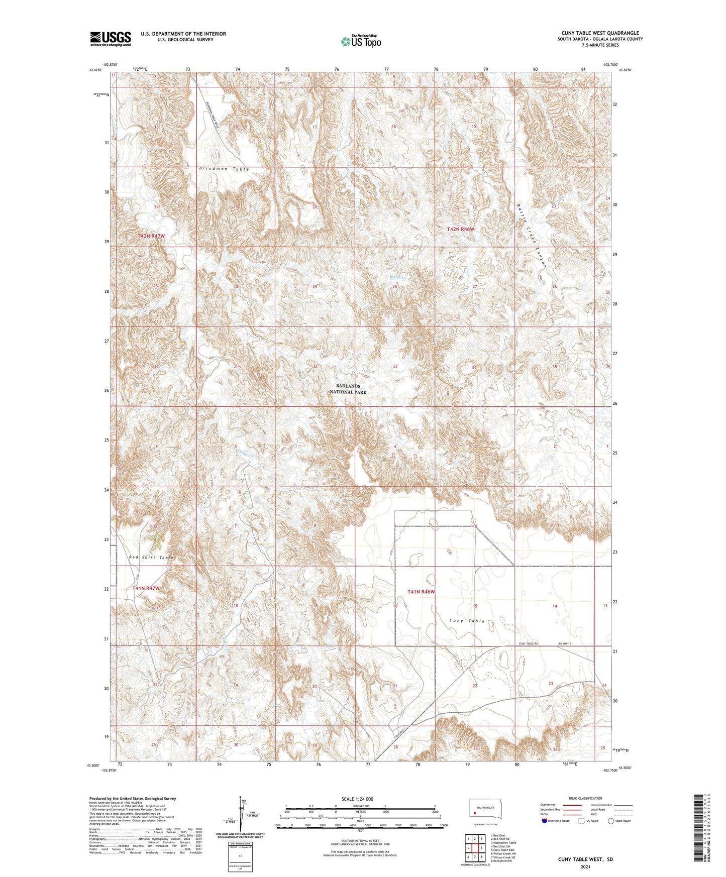 Cuny Table West South Dakota US Topo Map Image