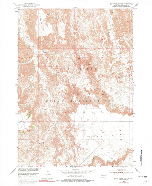 Classic USGS Cuny Table West South Dakota 7.5'x7.5' Topo Map Image