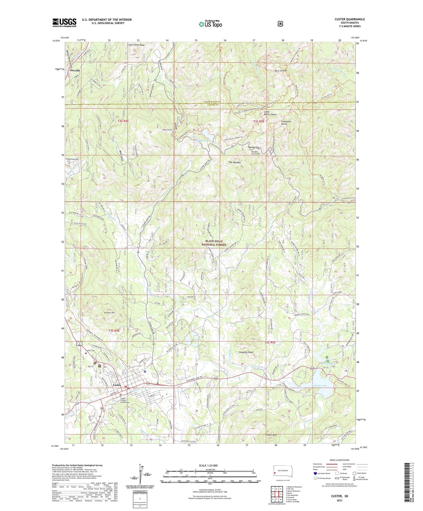 Custer South Dakota US Topo Map Image