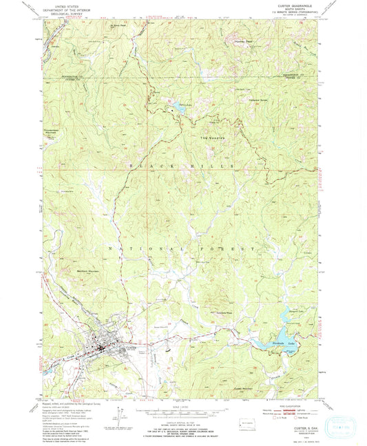 USGS Classic Custer South Dakota 7.5'x7.5' Topo Map Image