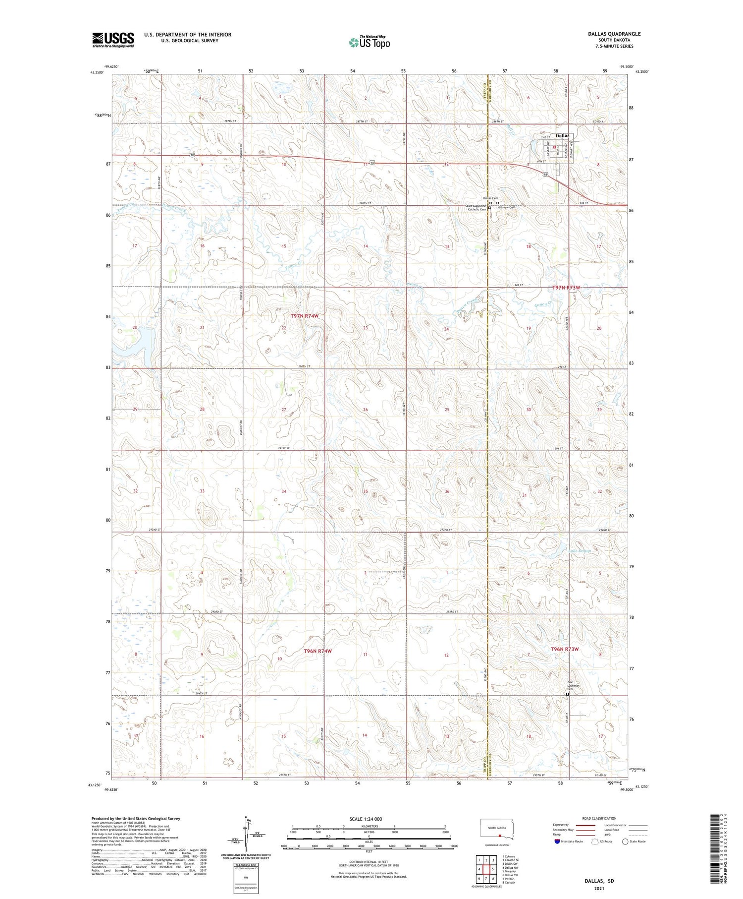 Dallas South Dakota US Topo Map Image