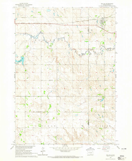 Classic USGS Dallas South Dakota 7.5'x7.5' Topo Map Image