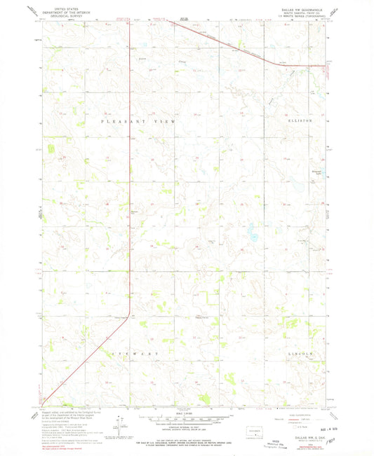 Classic USGS Dallas NW South Dakota 7.5'x7.5' Topo Map Image