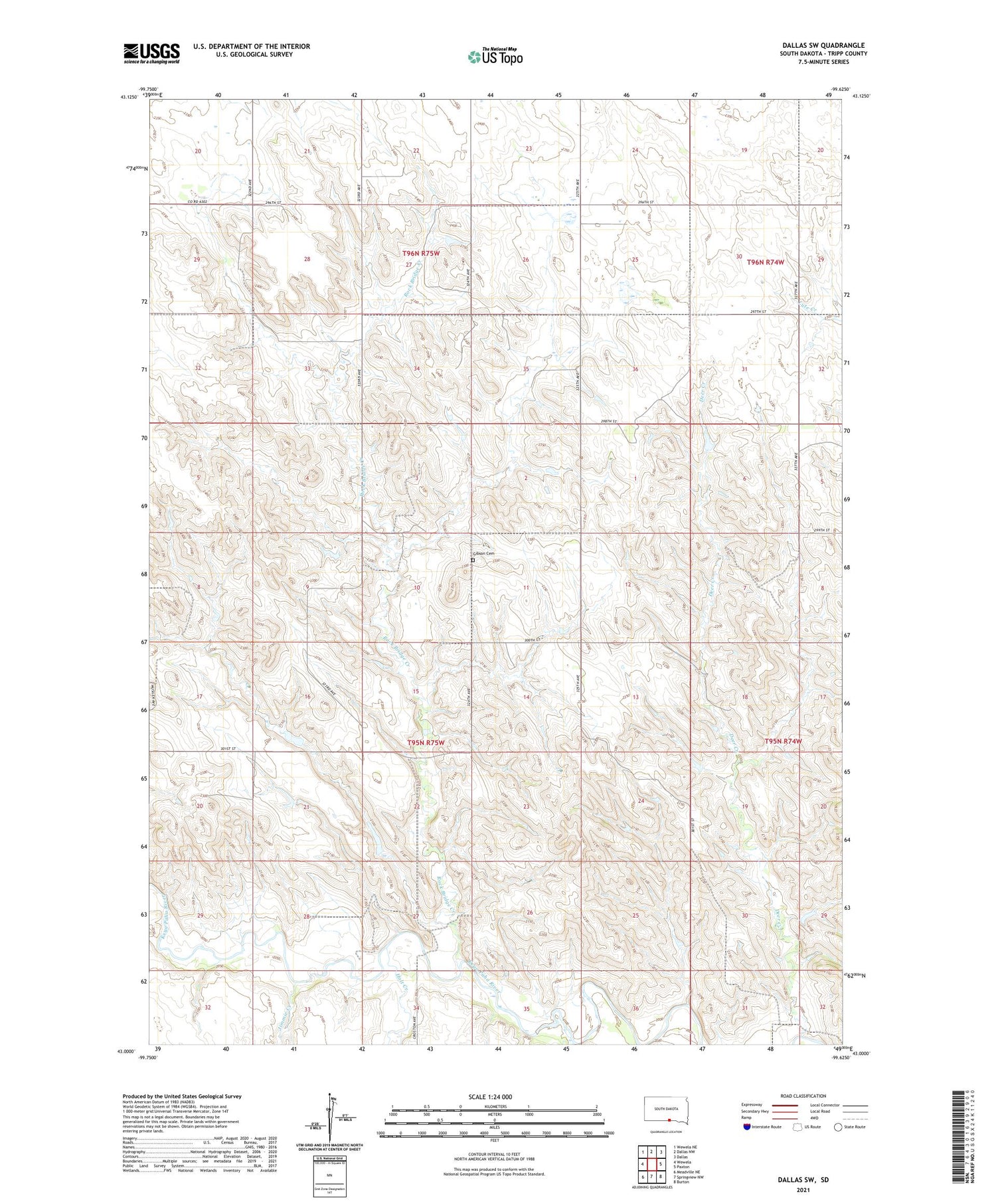 Dallas SW South Dakota US Topo Map Image