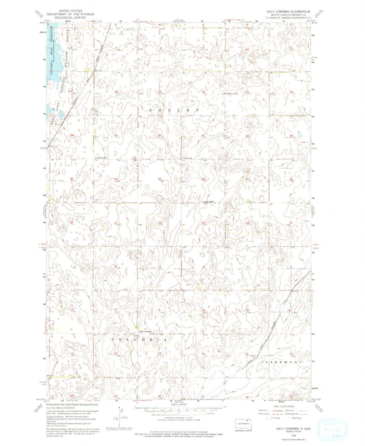 Classic USGS Daly Corners South Dakota 7.5'x7.5' Topo Map Image