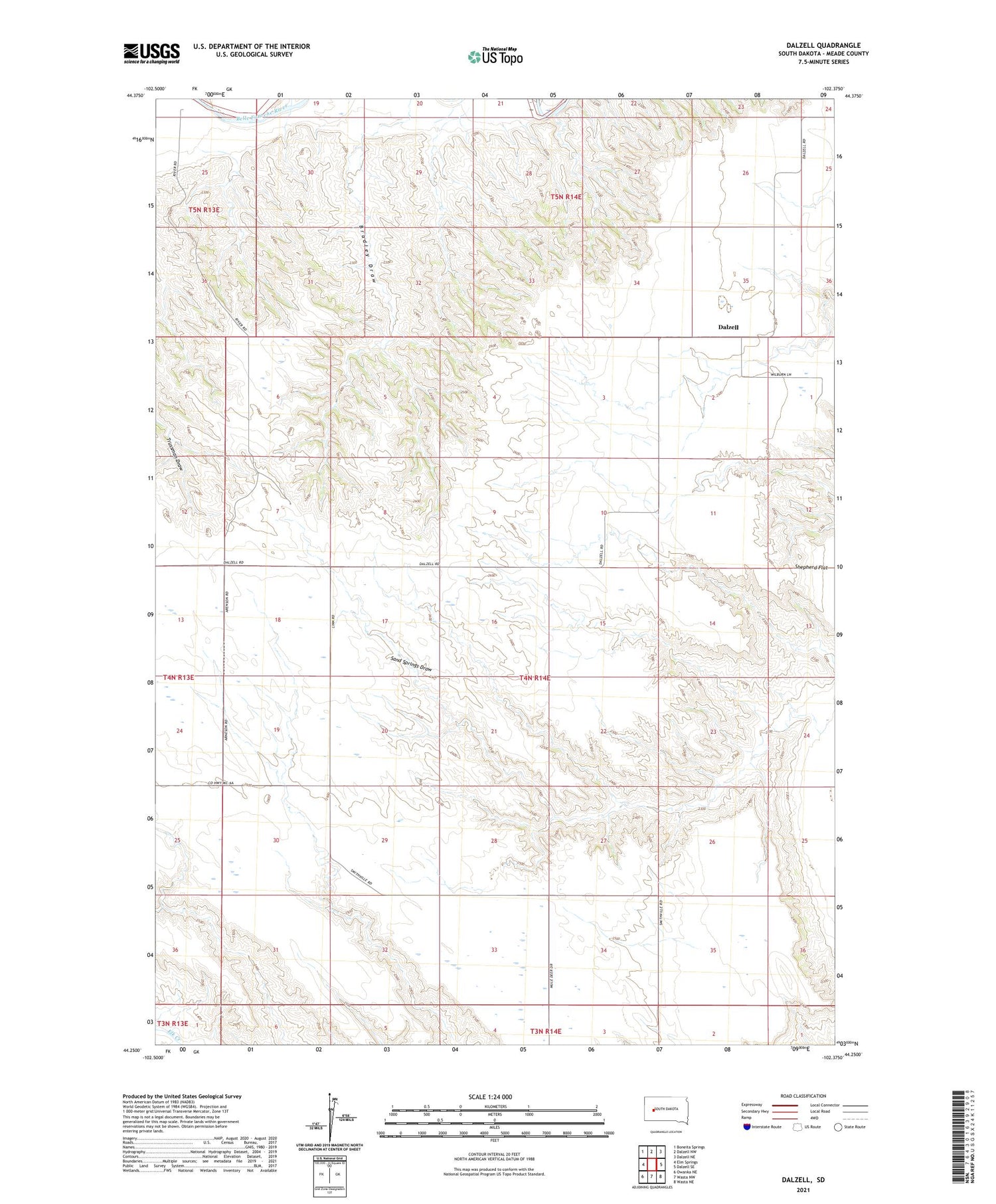 Dalzell South Dakota US Topo Map Image