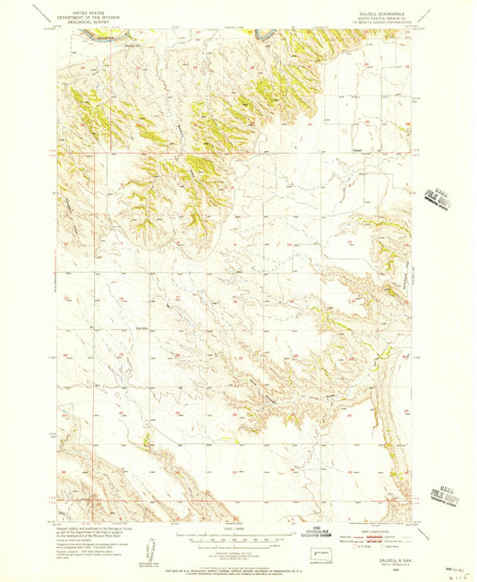 Classic USGS Dalzell South Dakota 7.5'x7.5' Topo Map Image