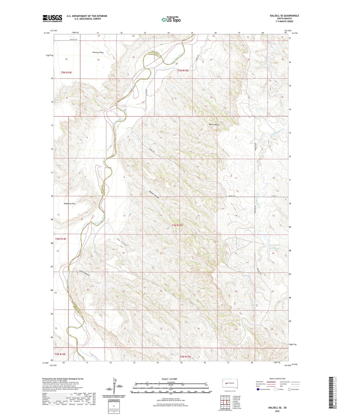 Dalzell SE South Dakota US Topo Map Image