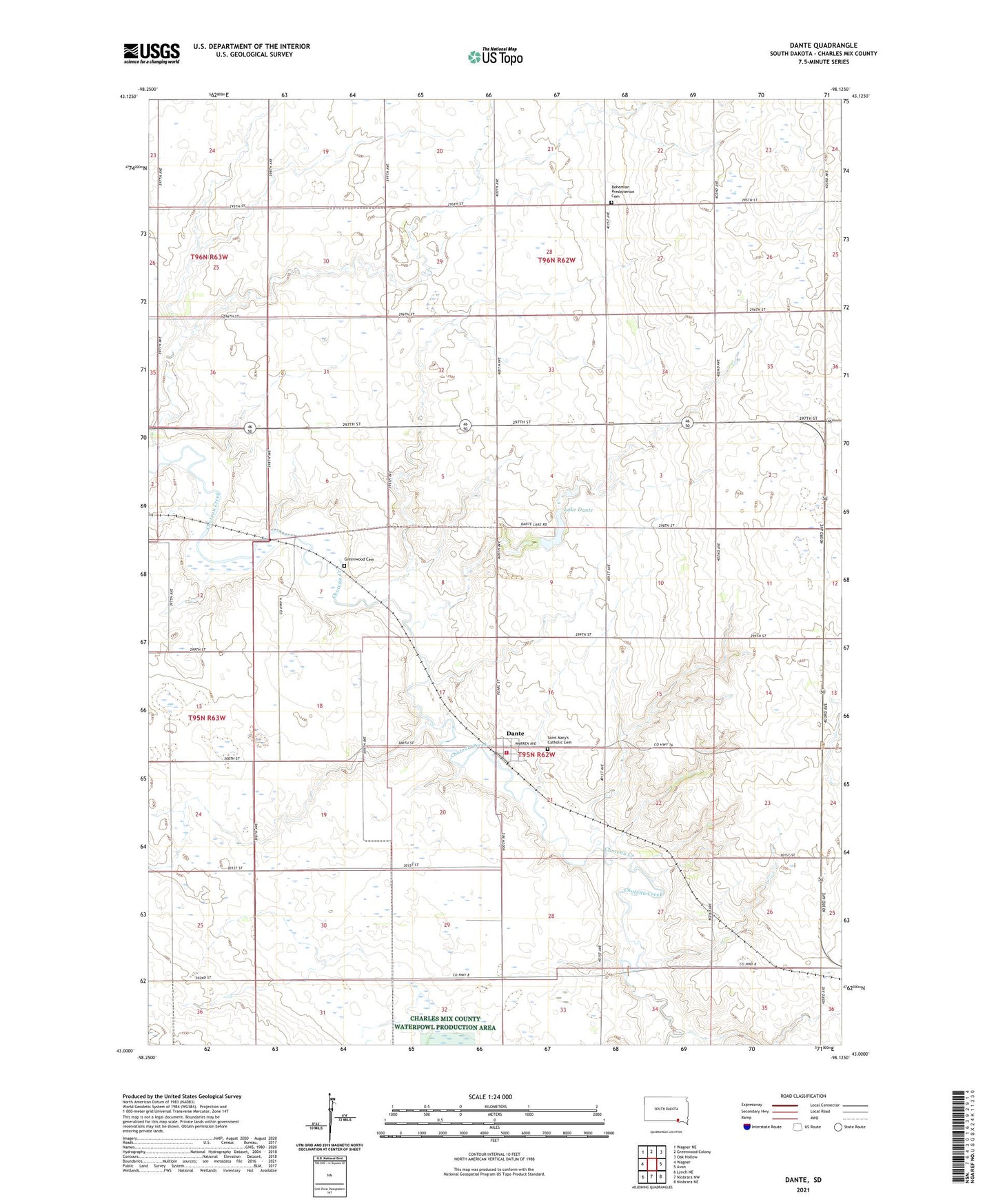 Dante South Dakota US Topo Map Image