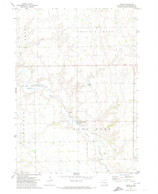 Classic USGS Dante South Dakota 7.5'x7.5' Topo Map Image