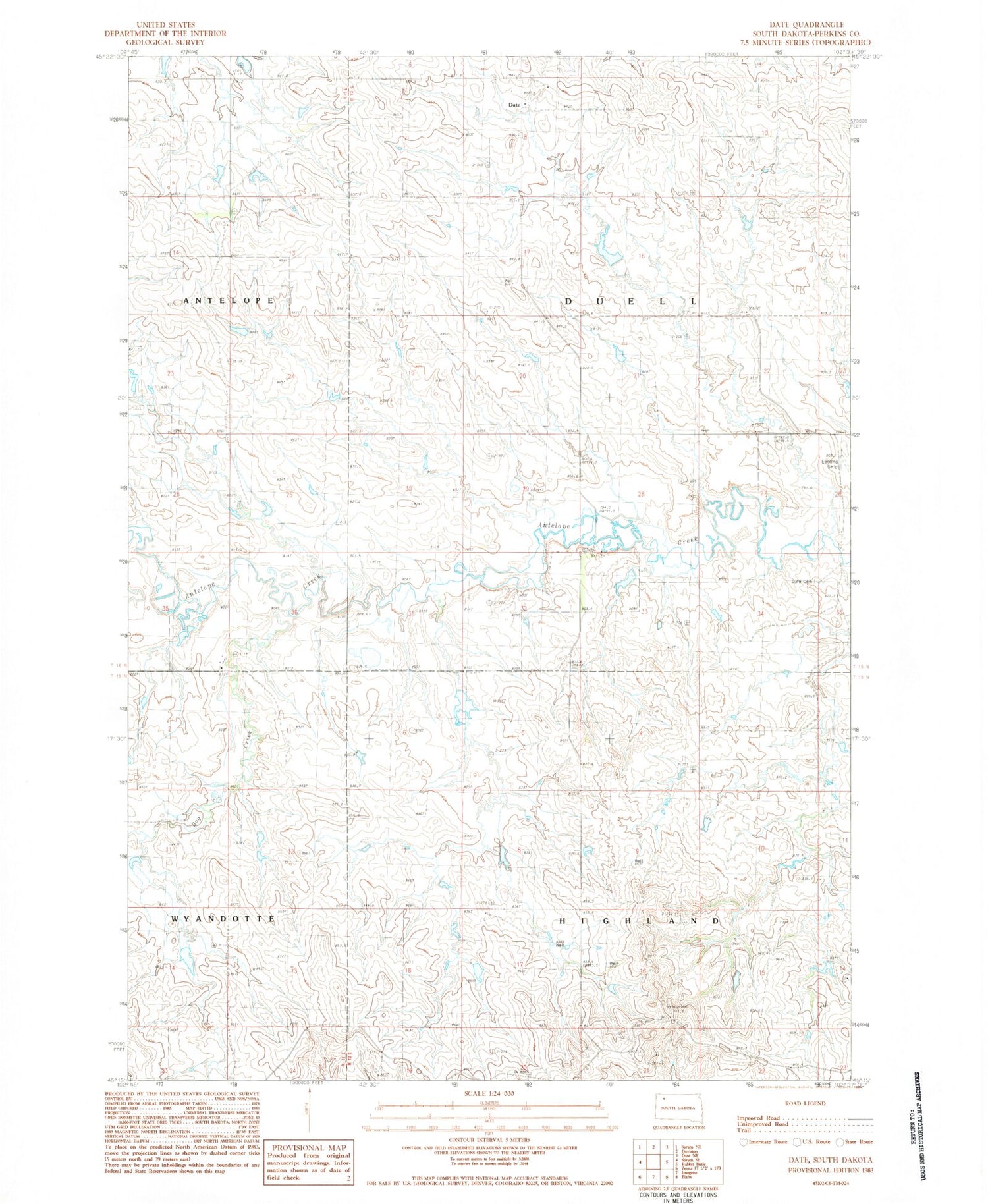 Classic USGS Date South Dakota 7.5'x7.5' Topo Map Image