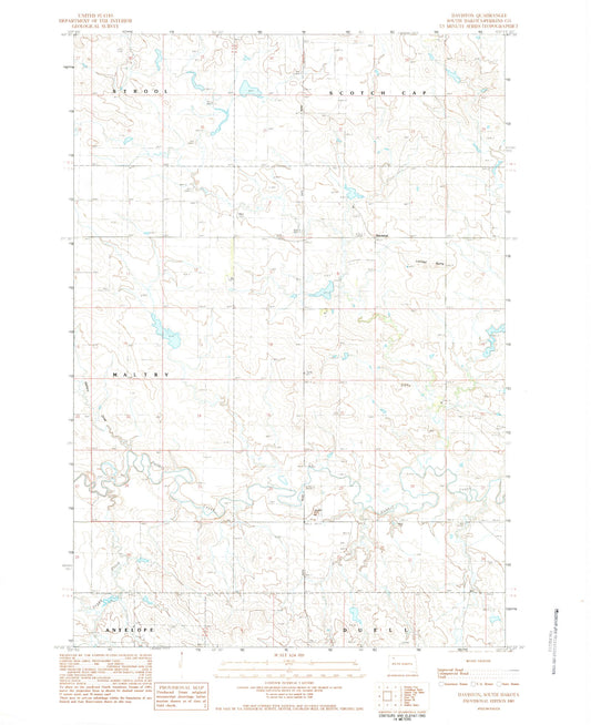 Classic USGS Daviston South Dakota 7.5'x7.5' Topo Map Image