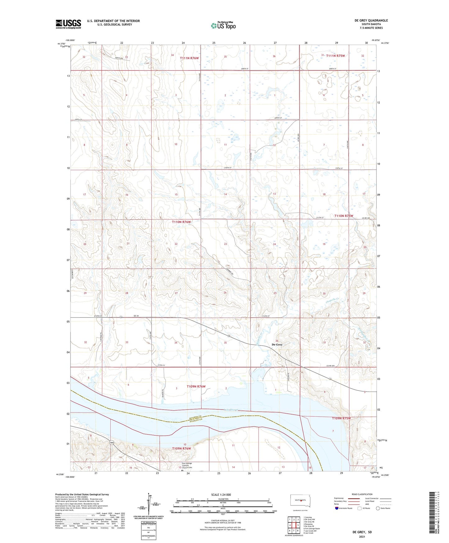 De Grey South Dakota US Topo Map Image