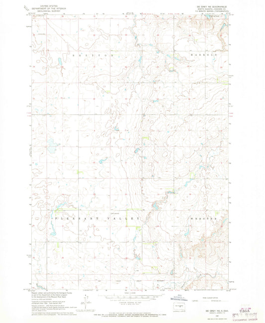 Classic USGS De Grey NE South Dakota 7.5'x7.5' Topo Map Image