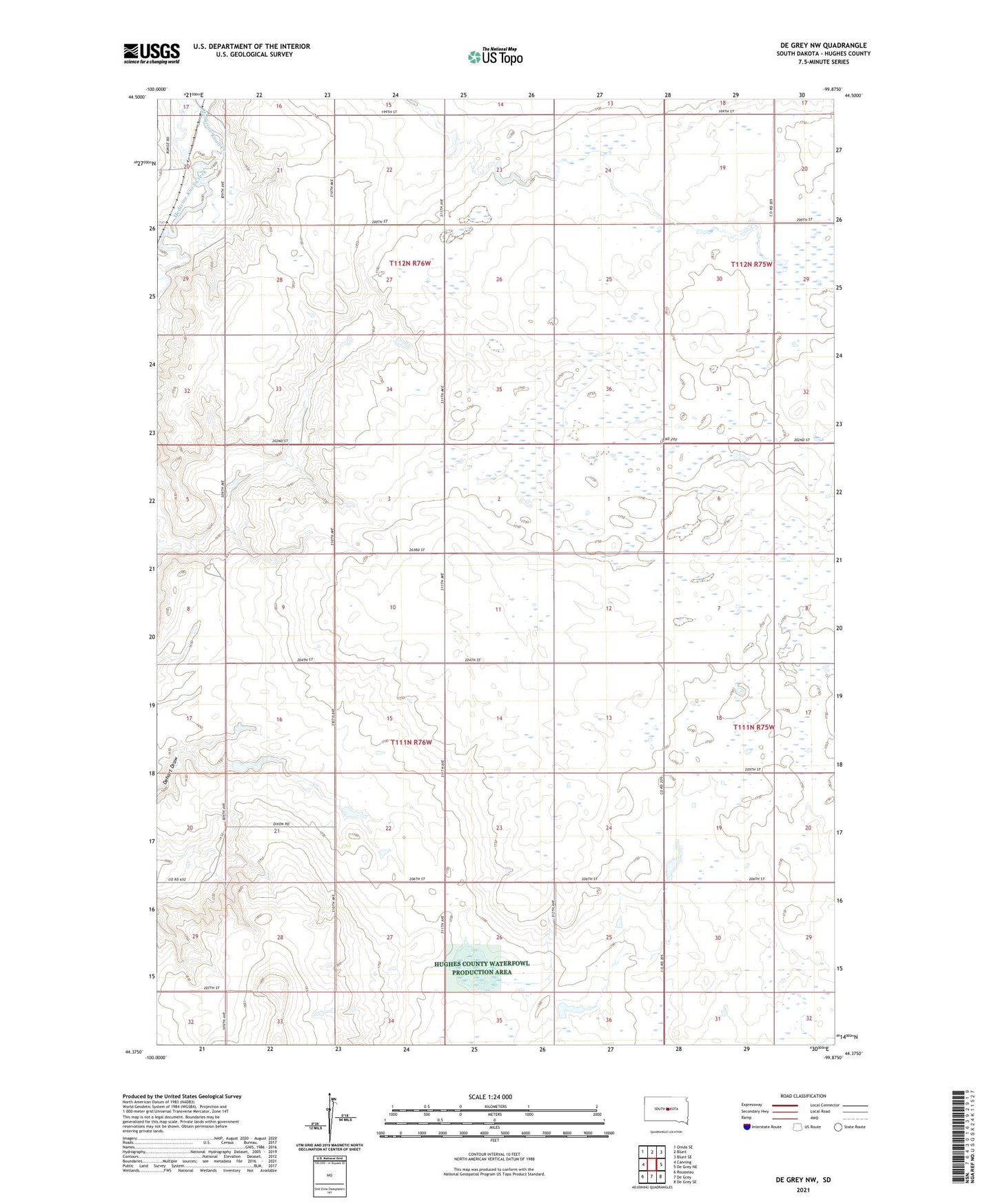 De Grey NW South Dakota US Topo Map Image