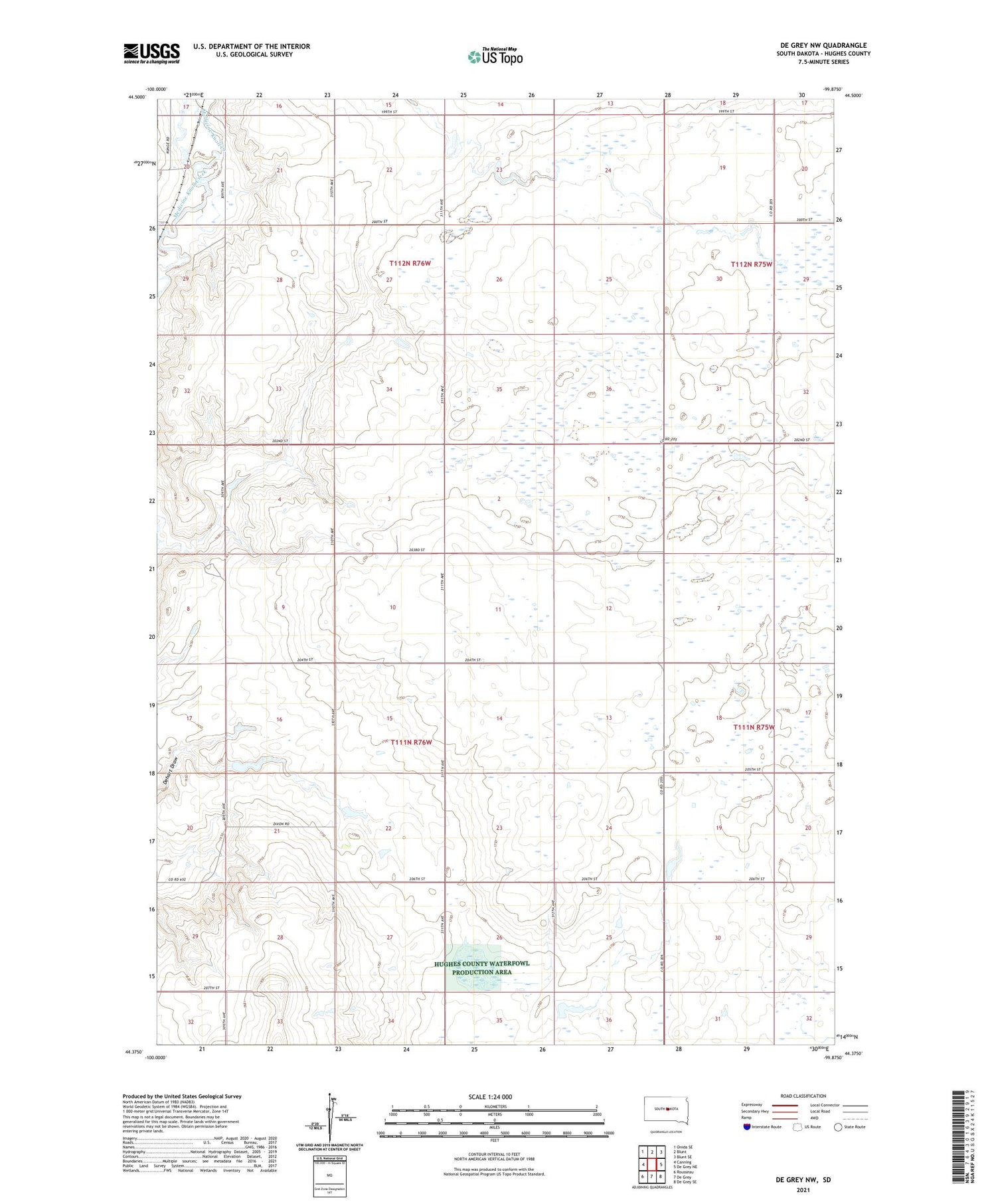 De Grey NW South Dakota US Topo Map Image