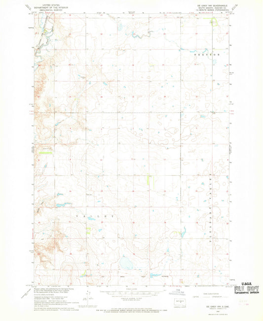 Classic USGS De Grey NW South Dakota 7.5'x7.5' Topo Map Image