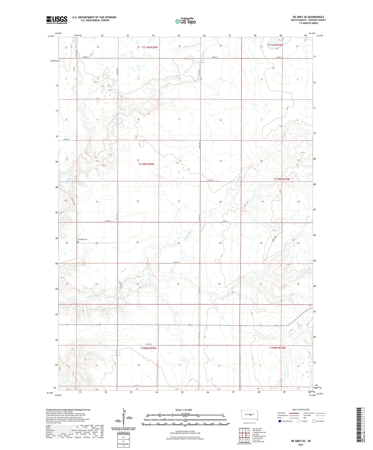 De Grey SE South Dakota US Topo Map Image