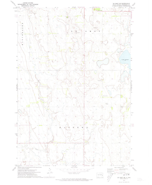 Classic USGS De Smet SE South Dakota 7.5'x7.5' Topo Map Image