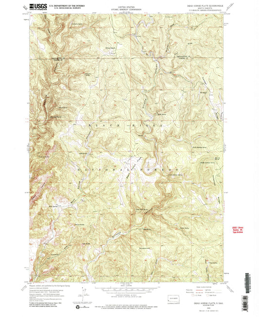 Classic USGS Dead Horse Flats South Dakota 7.5'x7.5' Topo Map Image