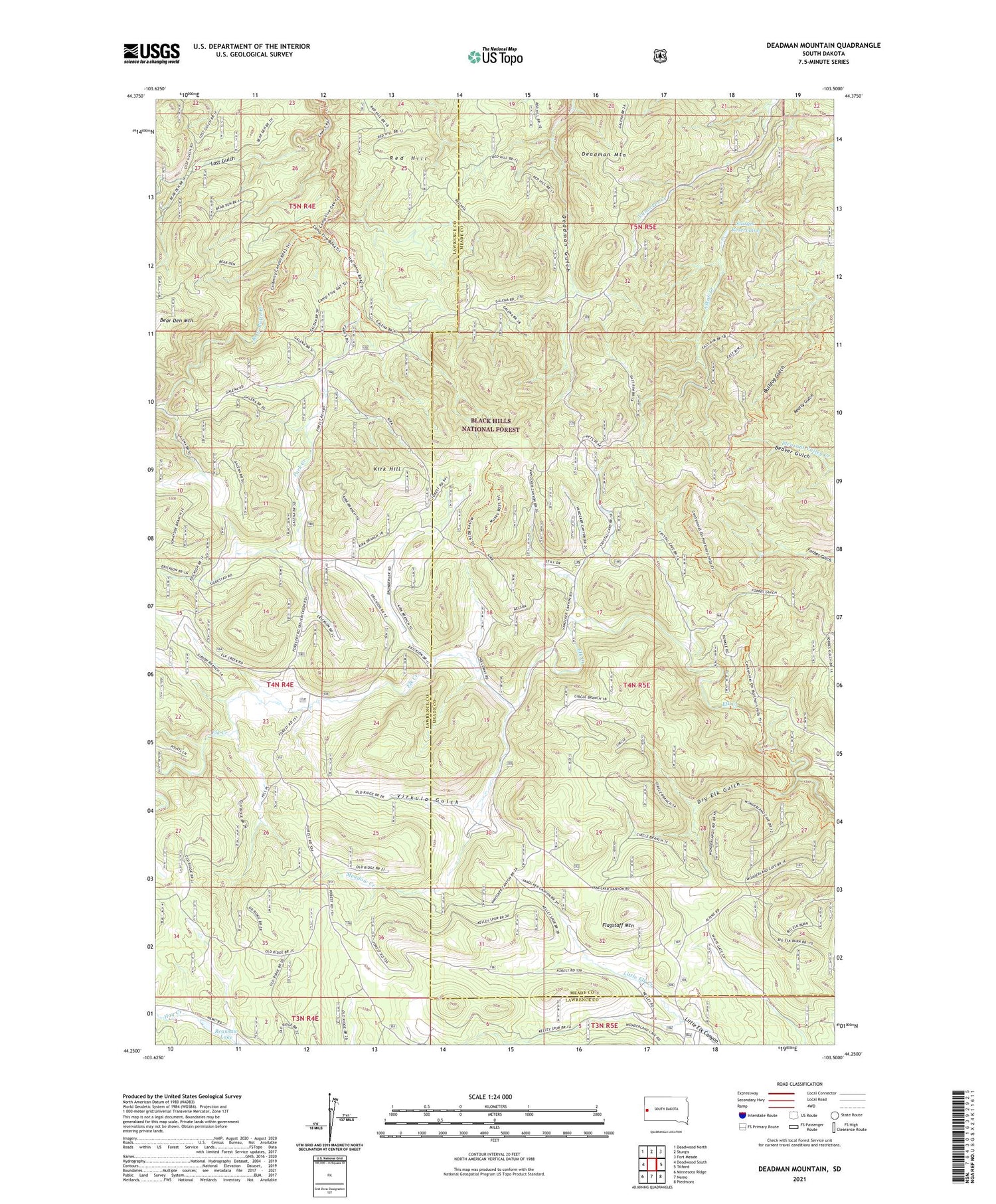 Deadman Mountain South Dakota US Topo Map Image