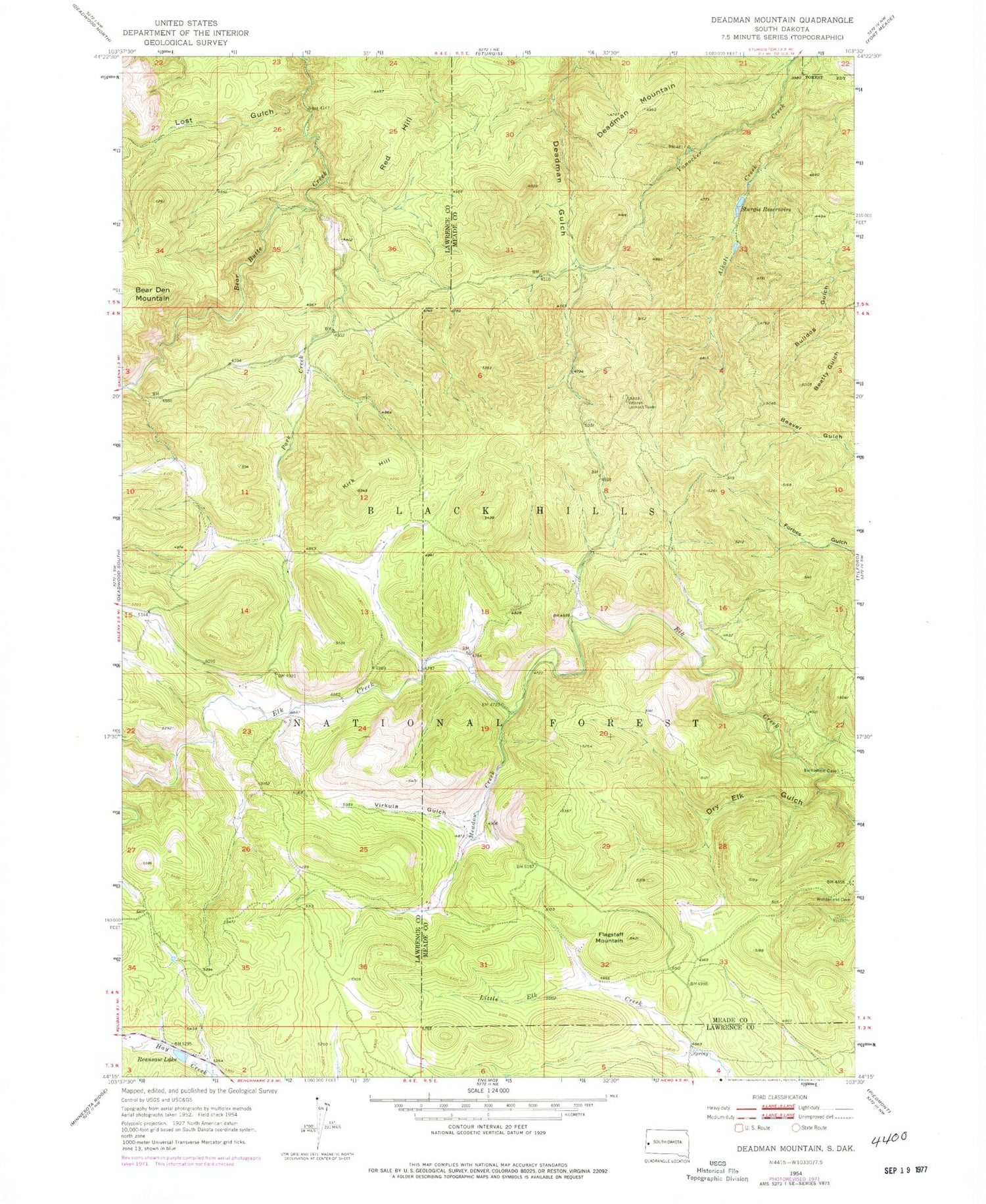 Classic USGS Deadman Mountain South Dakota 7.5'x7.5' Topo Map Image