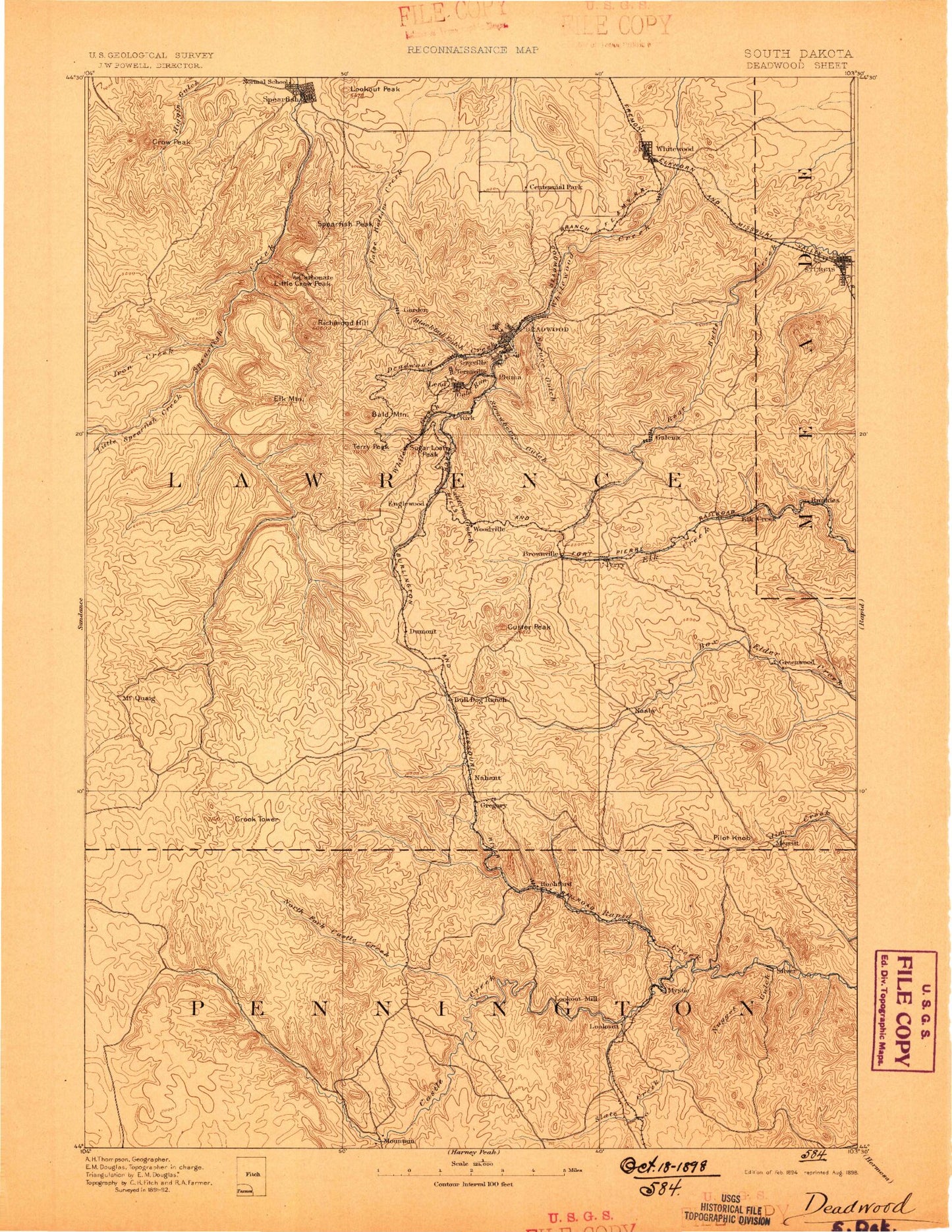 Historic 1894 Deadwood South Dakota 30'x30' Topo Map Image