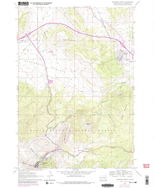 Classic USGS Deadwood North South Dakota 7.5'x7.5' Topo Map Image