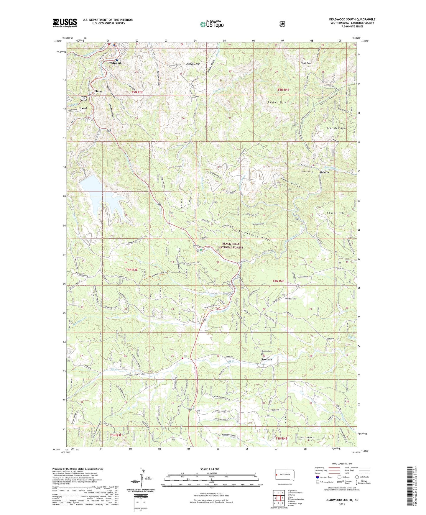 Deadwood South South Dakota US Topo Map Image