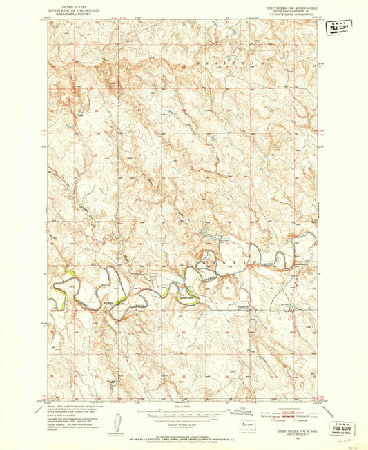 Classic USGS Deep Creek NW South Dakota 7.5'x7.5' Topo Map Image