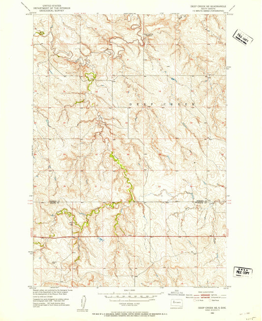 Classic USGS Deep Creek SE South Dakota 7.5'x7.5' Topo Map Image