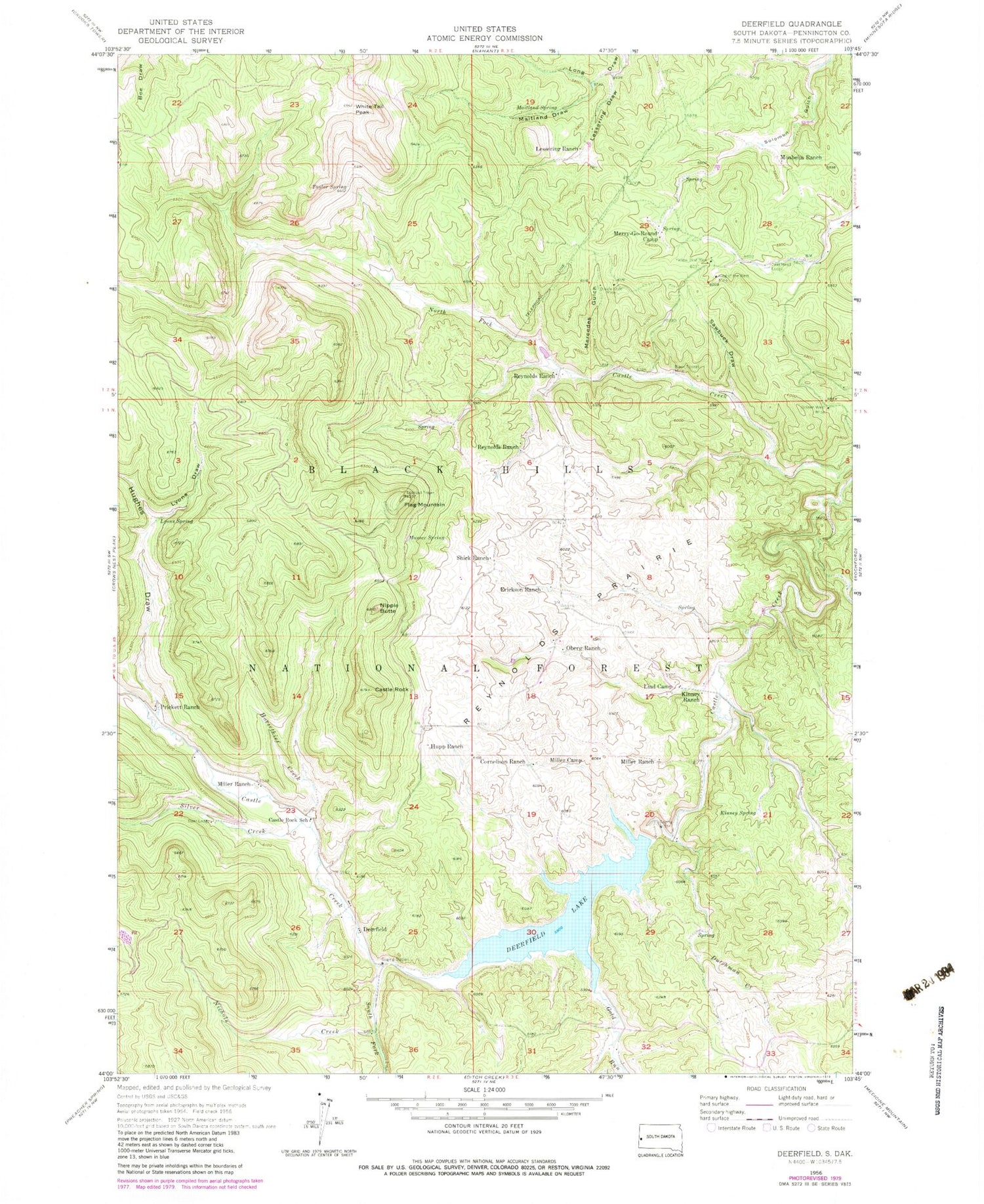 Classic USGS Deerfield South Dakota 7.5'x7.5' Topo Map Image