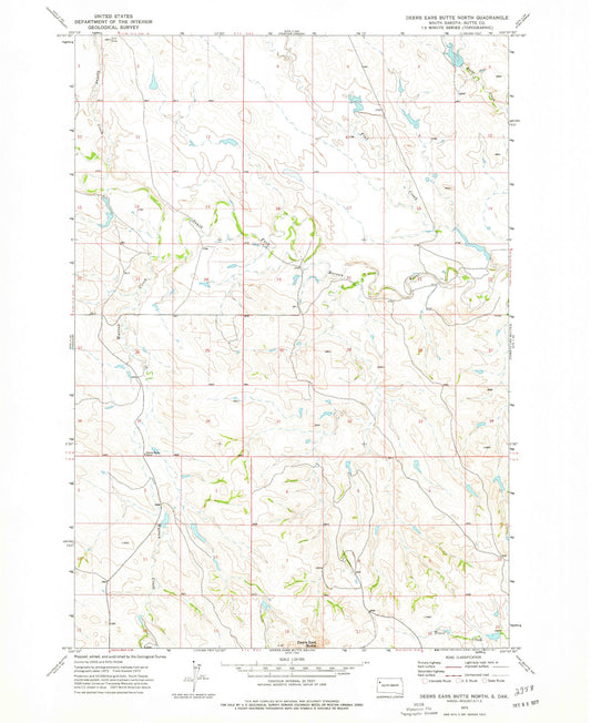 Classic USGS Deers Ears Butte North South Dakota 7.5'x7.5' Topo Map Image