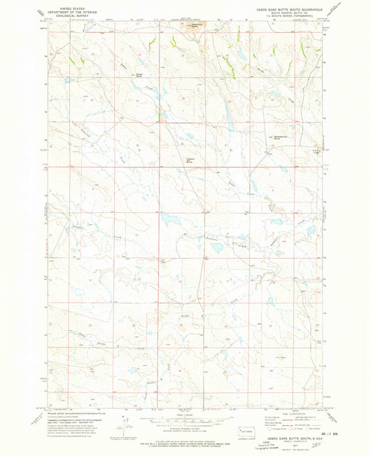 Classic USGS Deers Ears Butte South South Dakota 7.5'x7.5' Topo Map Image