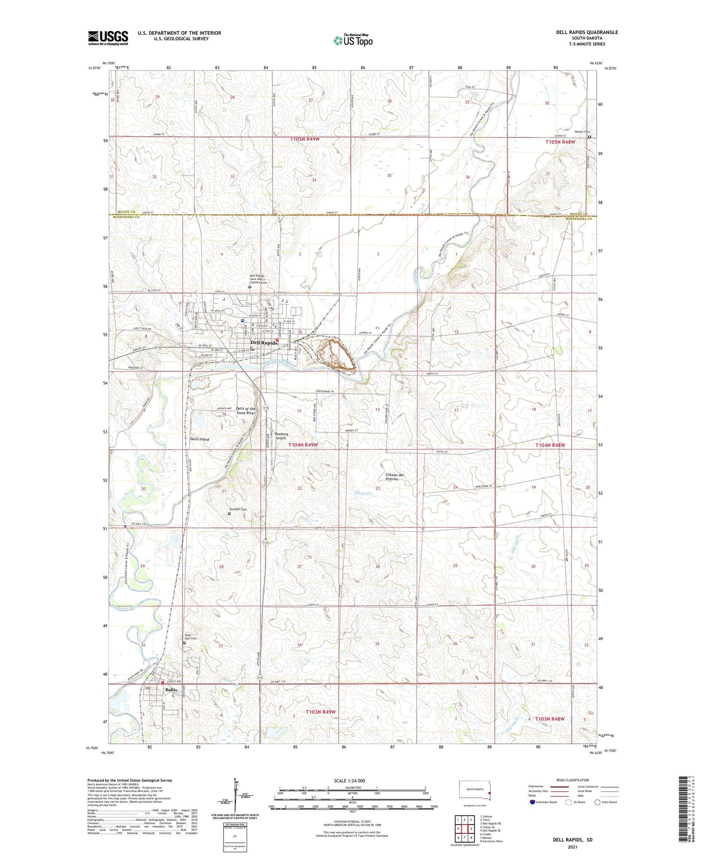 Dell Rapids South Dakota US Topo Map Image