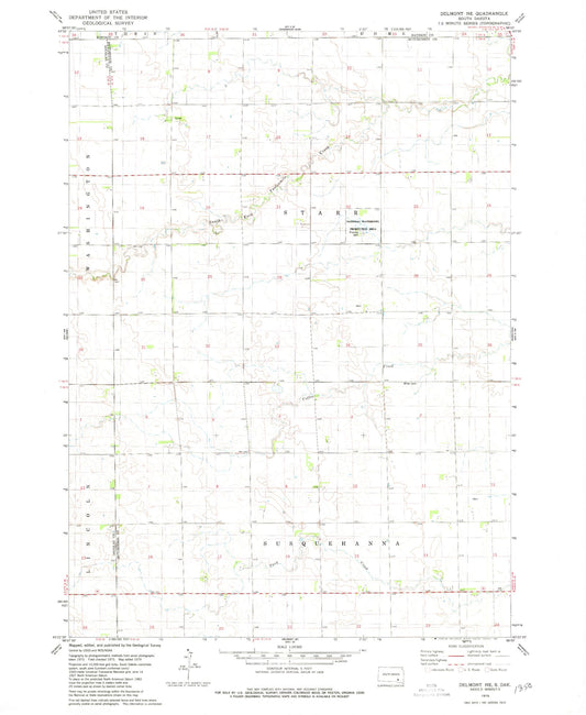 Classic USGS Delmont NE South Dakota 7.5'x7.5' Topo Map Image