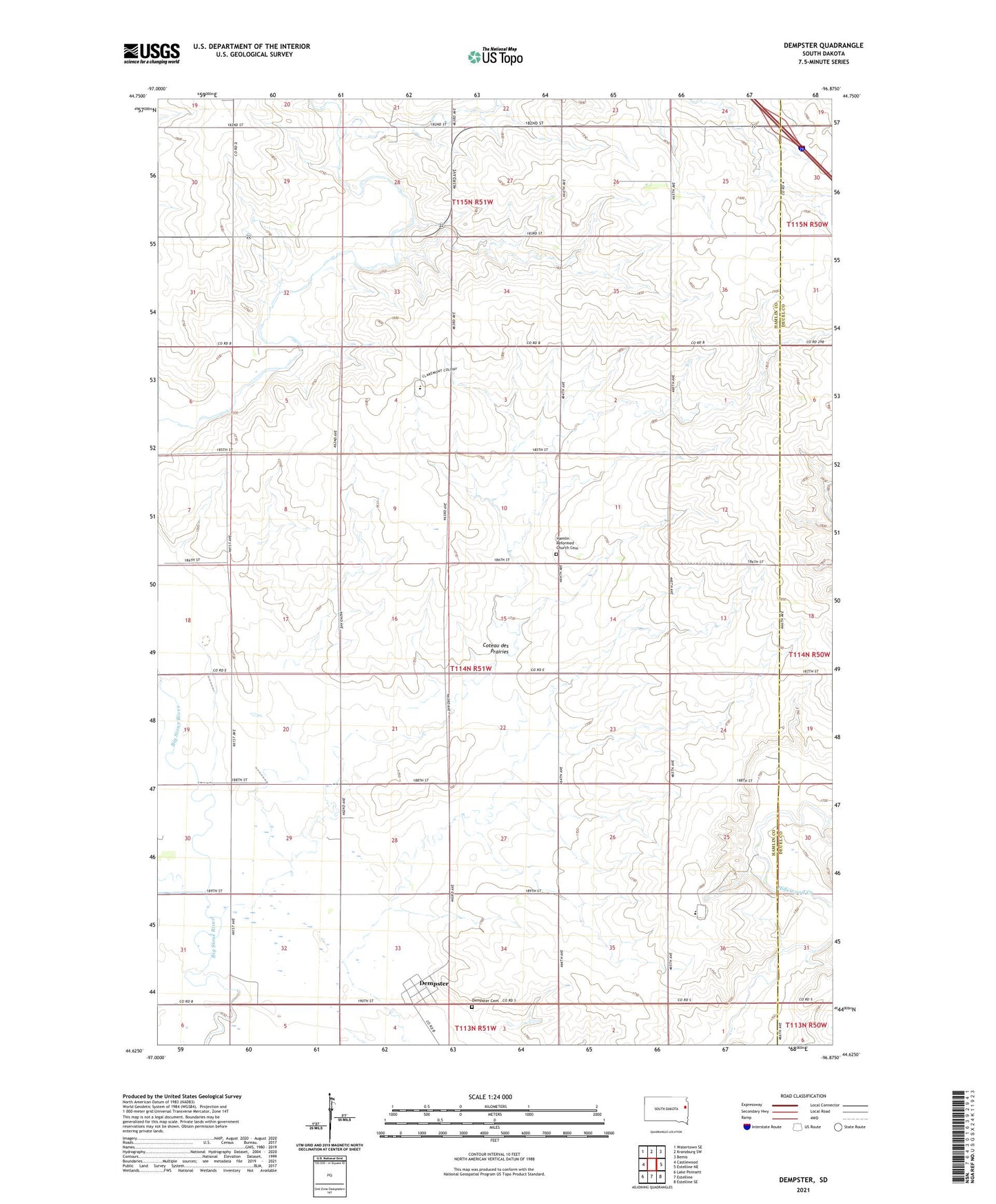 Dempster South Dakota US Topo Map Image
