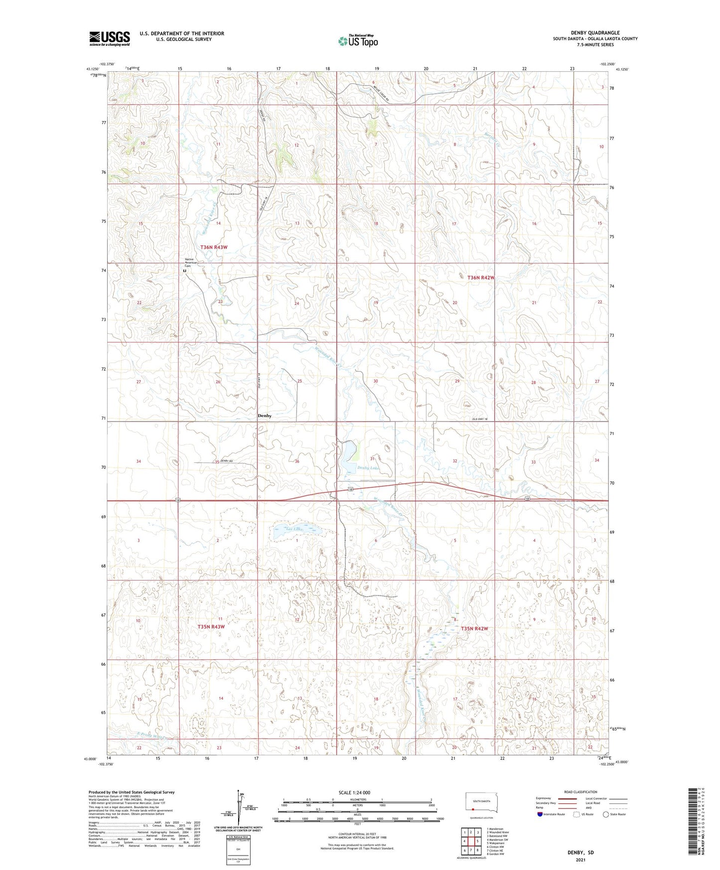 Denby South Dakota US Topo Map Image