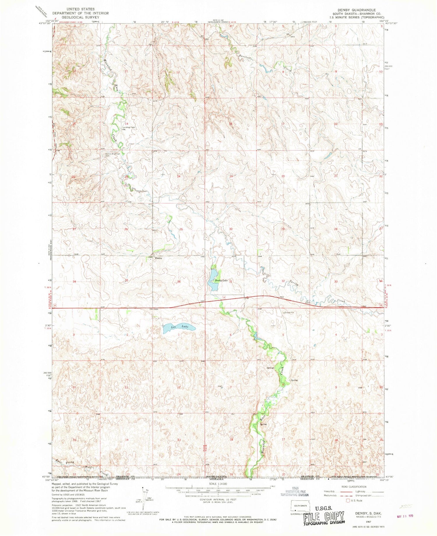 Classic USGS Denby South Dakota 7.5'x7.5' Topo Map Image