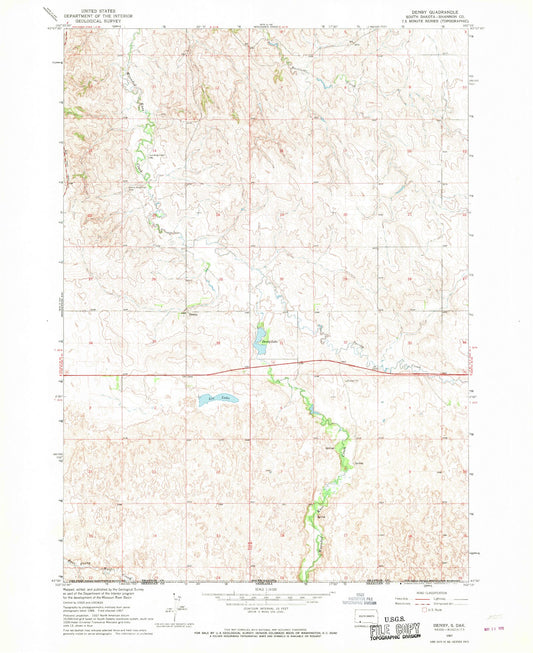 Classic USGS Denby South Dakota 7.5'x7.5' Topo Map Image