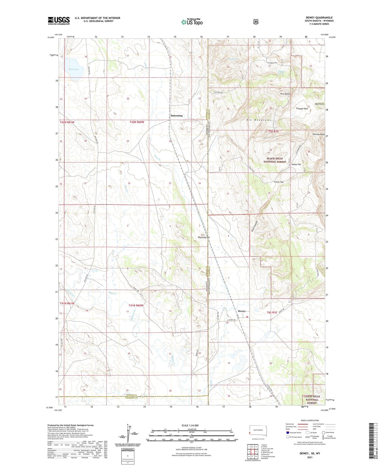 Dewey South Dakota US Topo Map Image