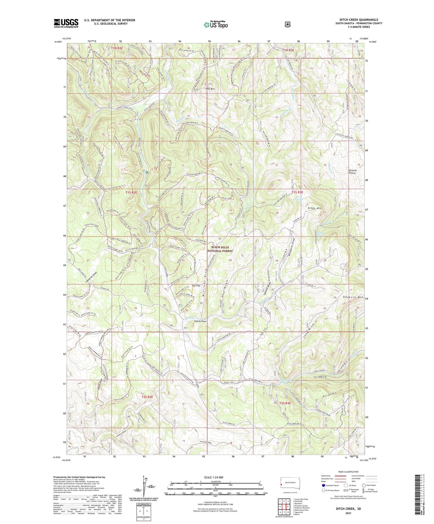 Ditch Creek South Dakota US Topo Map Image