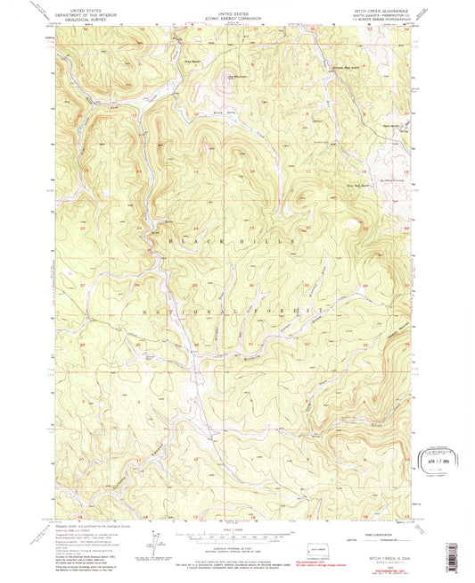Classic USGS Ditch Creek South Dakota 7.5'x7.5' Topo Map Image