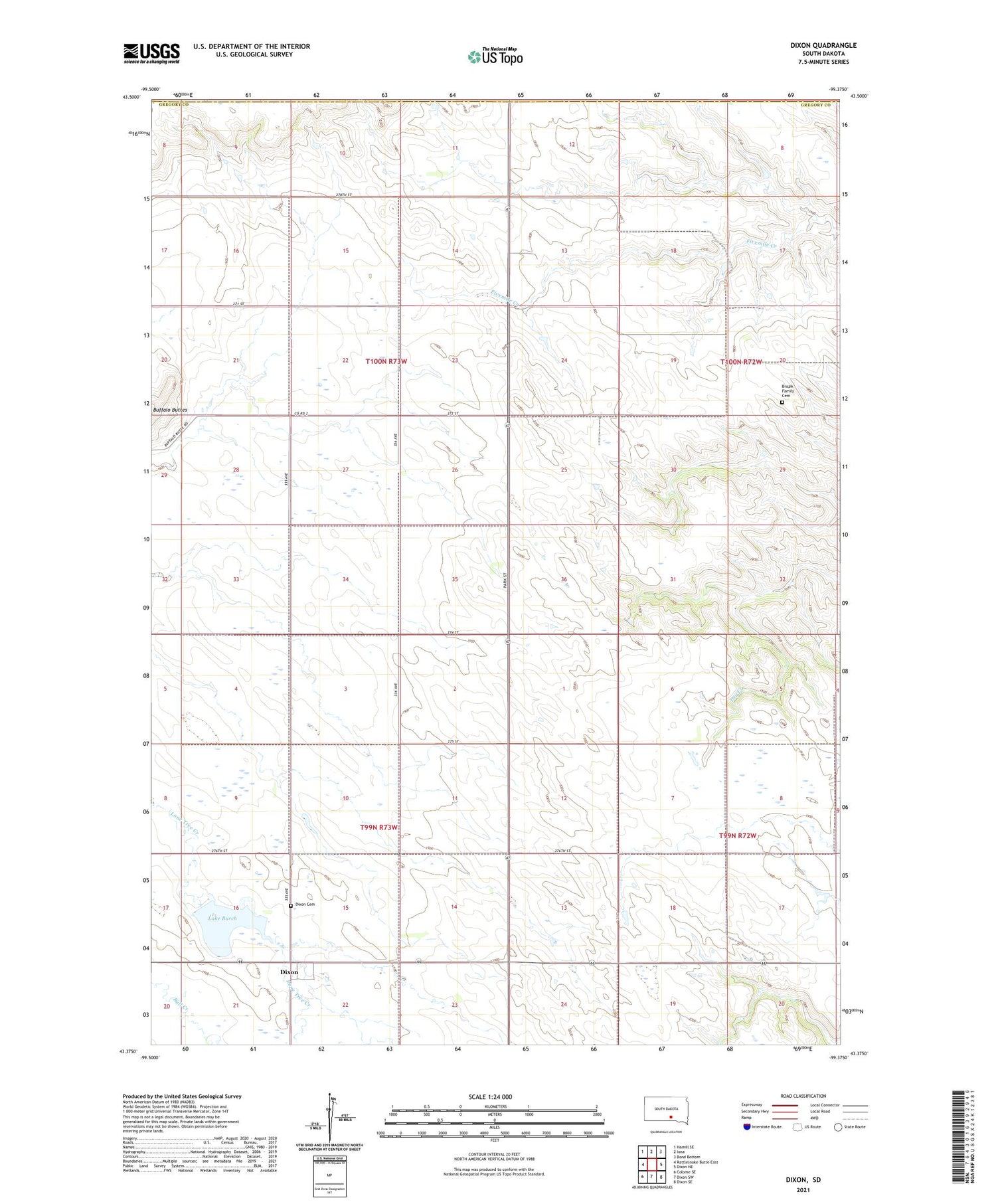 Dixon South Dakota US Topo Map Image