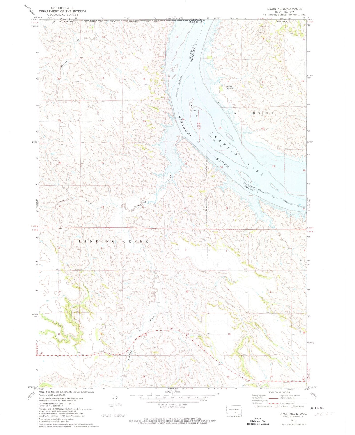 Classic USGS Dixon NE South Dakota 7.5'x7.5' Topo Map Image